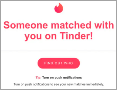 Email inbox showing Tinder notifications