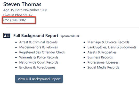 Trace a phone number using Social Catfish