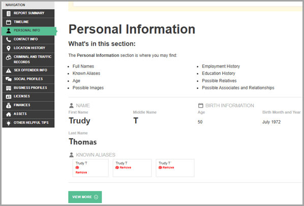 TruthFinder report sample